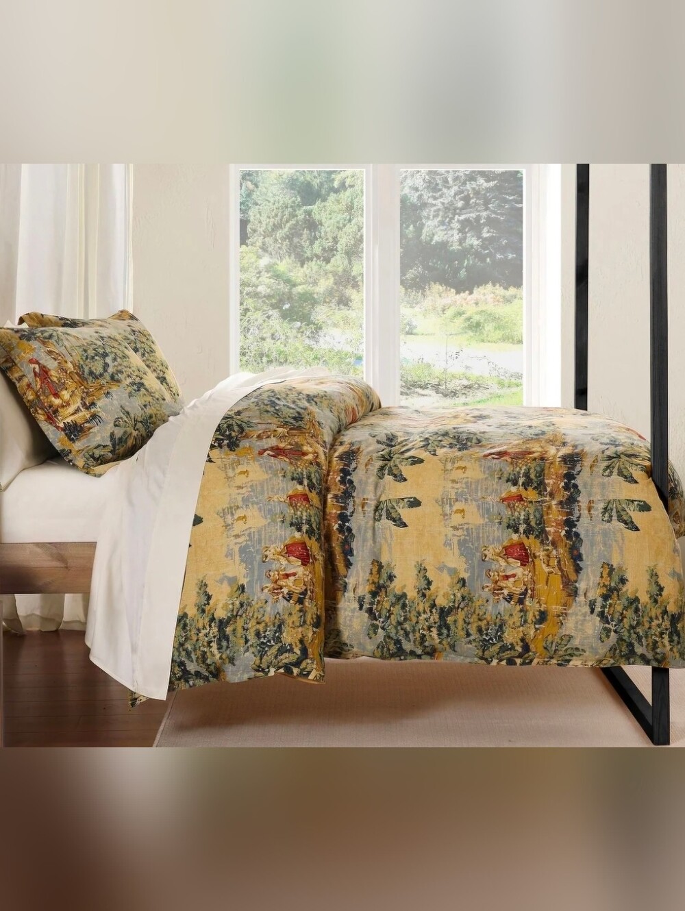 New! Provence Print Toile Linen Duvet Set - Queen